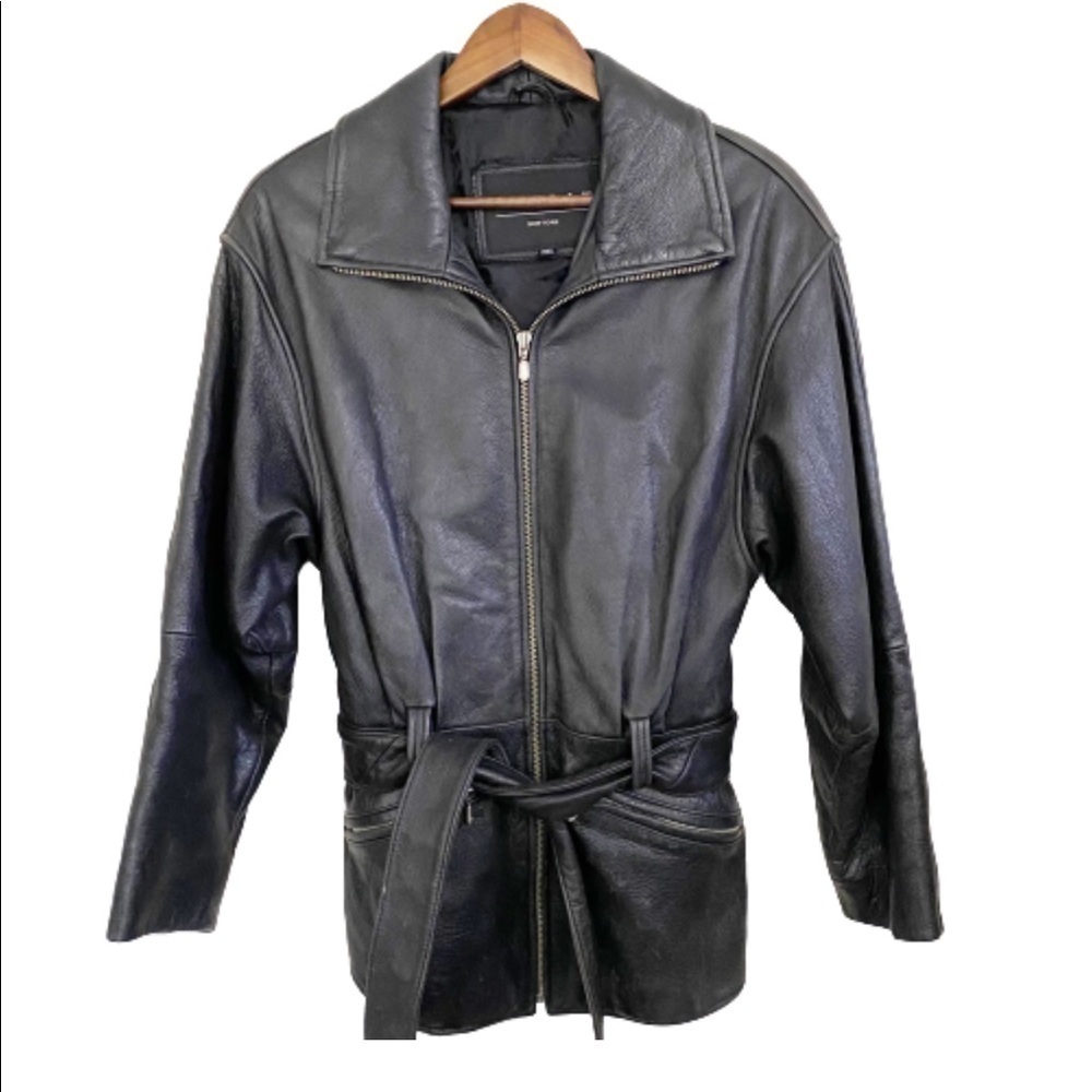 Vintage Leather Winlit Zip 90s Y2K Belted Jacket